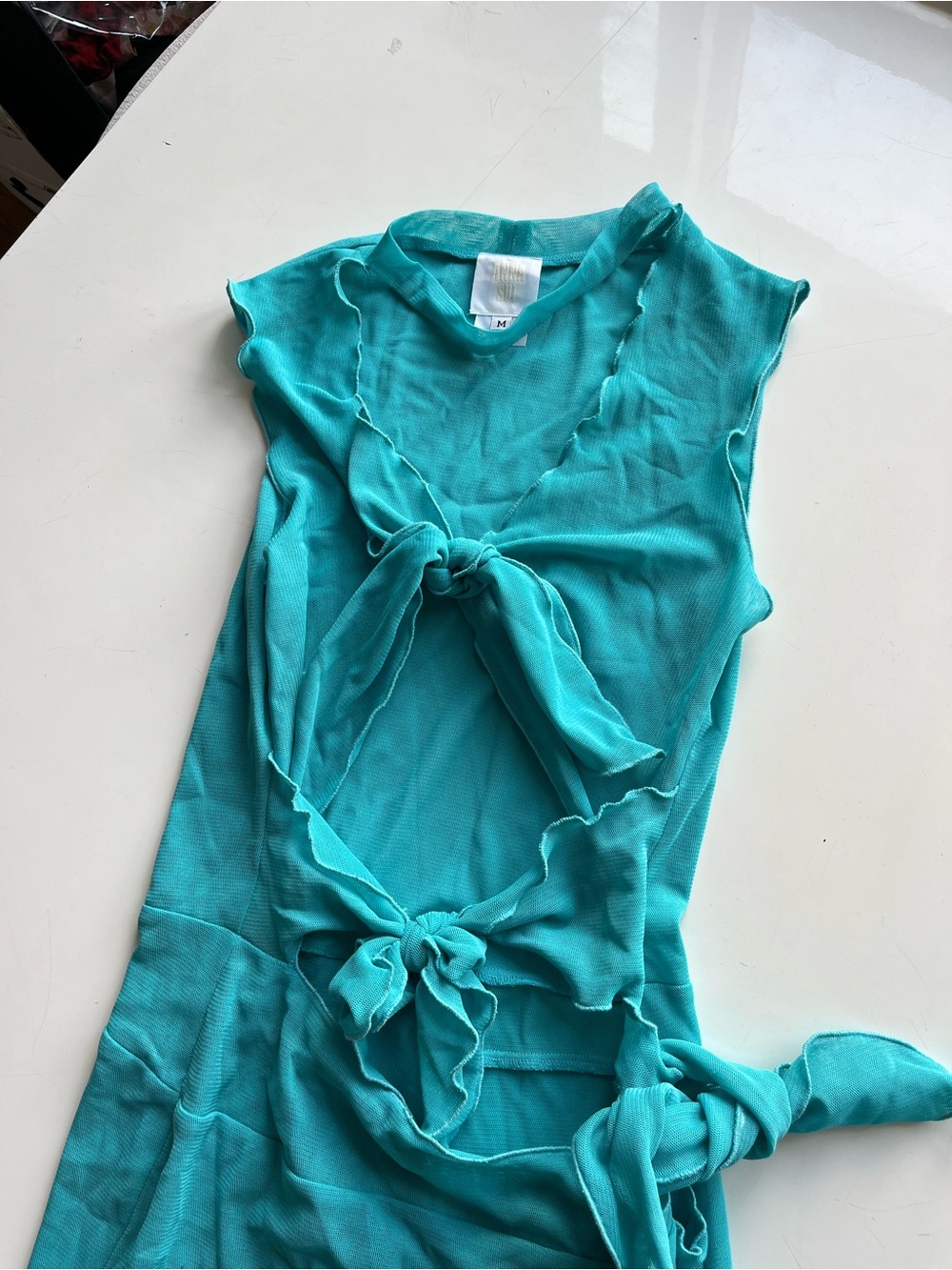 Anna Sui Turquoise Tie-Front Sleeveless Dress - Picture 3 of 6